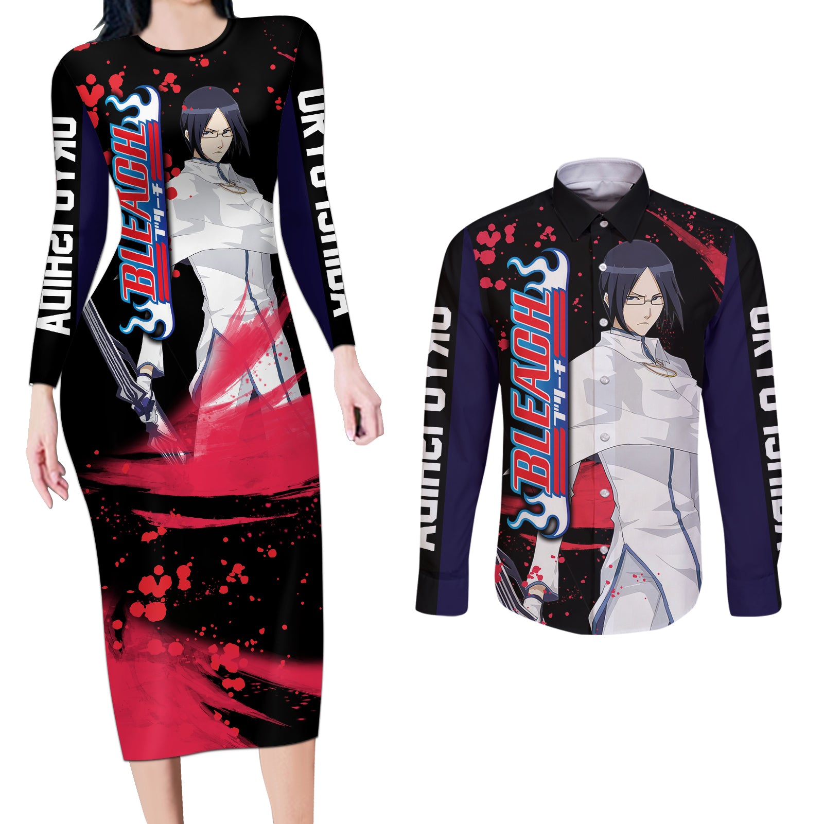 Uryu Ishida Couples Matching Long Sleeve Bodycon Dress and Long Sleeve Button Shirt Bleach