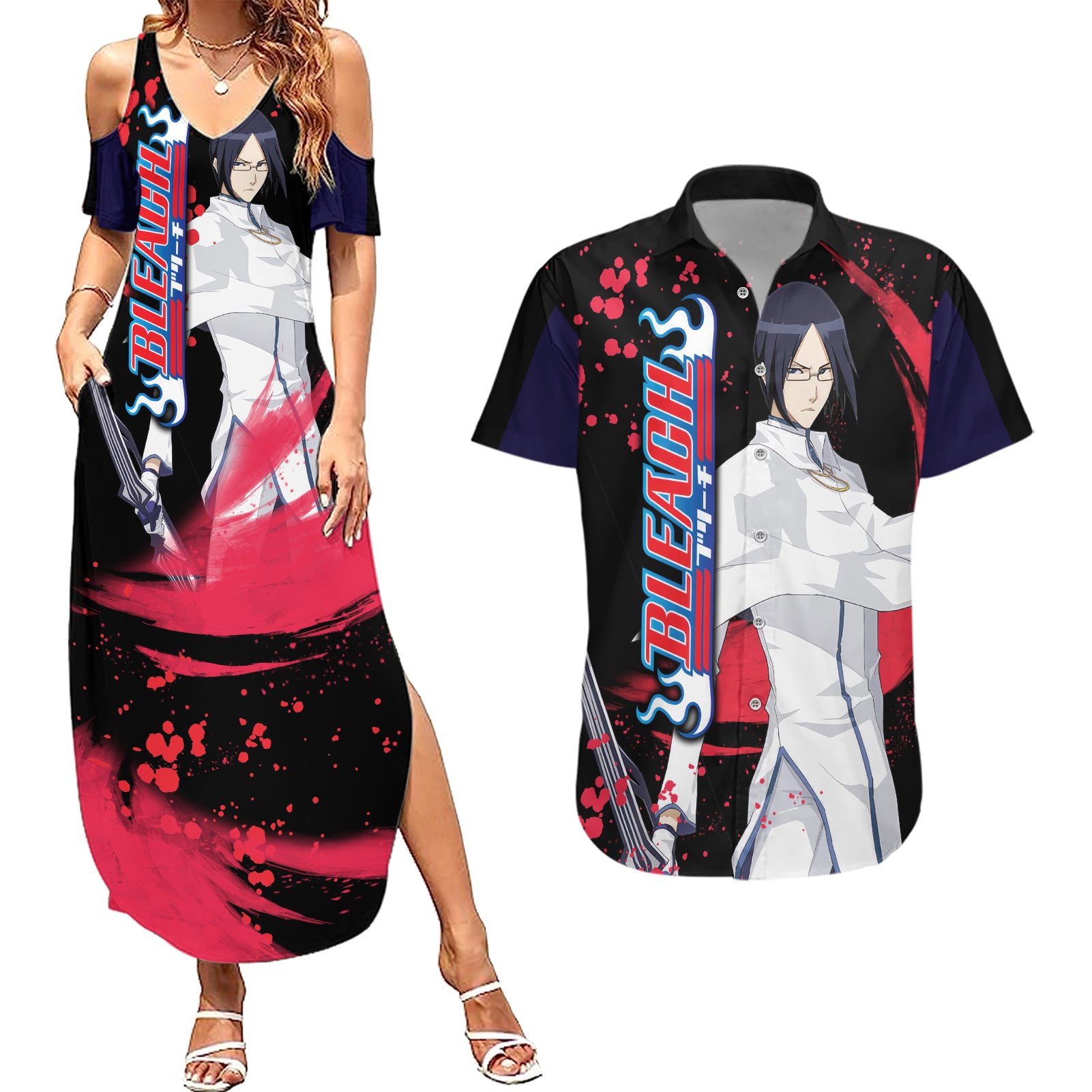 Uryu Ishida Couples Matching Summer Maxi Dress and Hawaiian Shirt Bleach