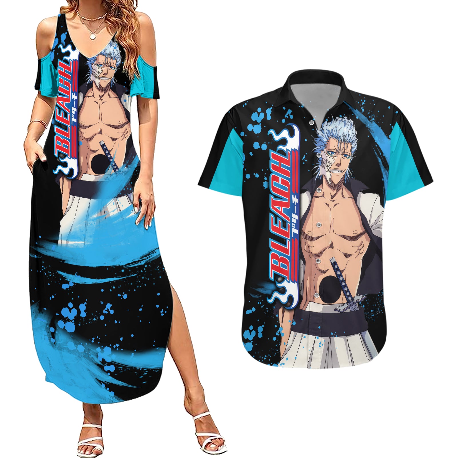 Grimmjow Couples Matching Summer Maxi Dress and Hawaiian Shirt Bleach