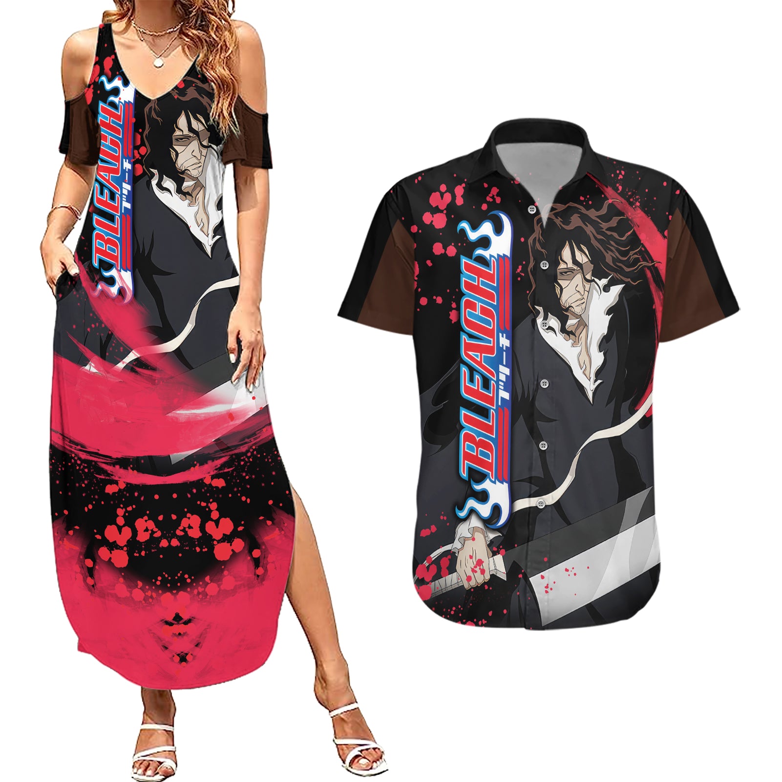 Zangetsu Couples Matching Summer Maxi Dress and Hawaiian Shirt Bleach