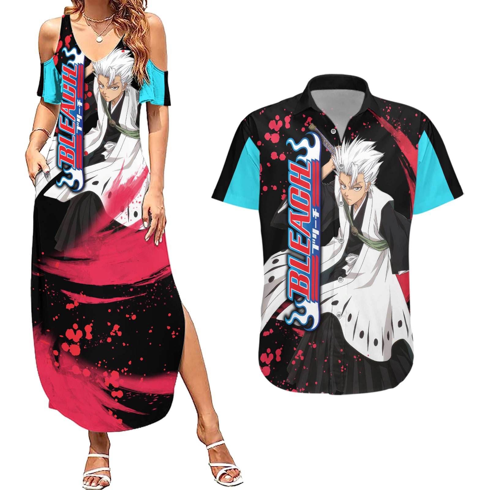 Toshiro Hitsugaya Couples Matching Summer Maxi Dress and Hawaiian Shirt Bleach