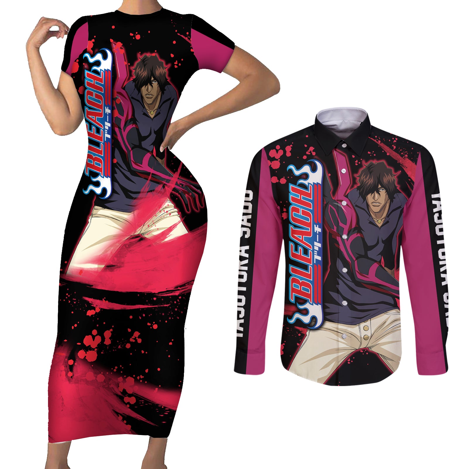 Yasutora Sado Chad Couples Matching Short Sleeve Bodycon Dress and Long Sleeve Button Shirt Bleach