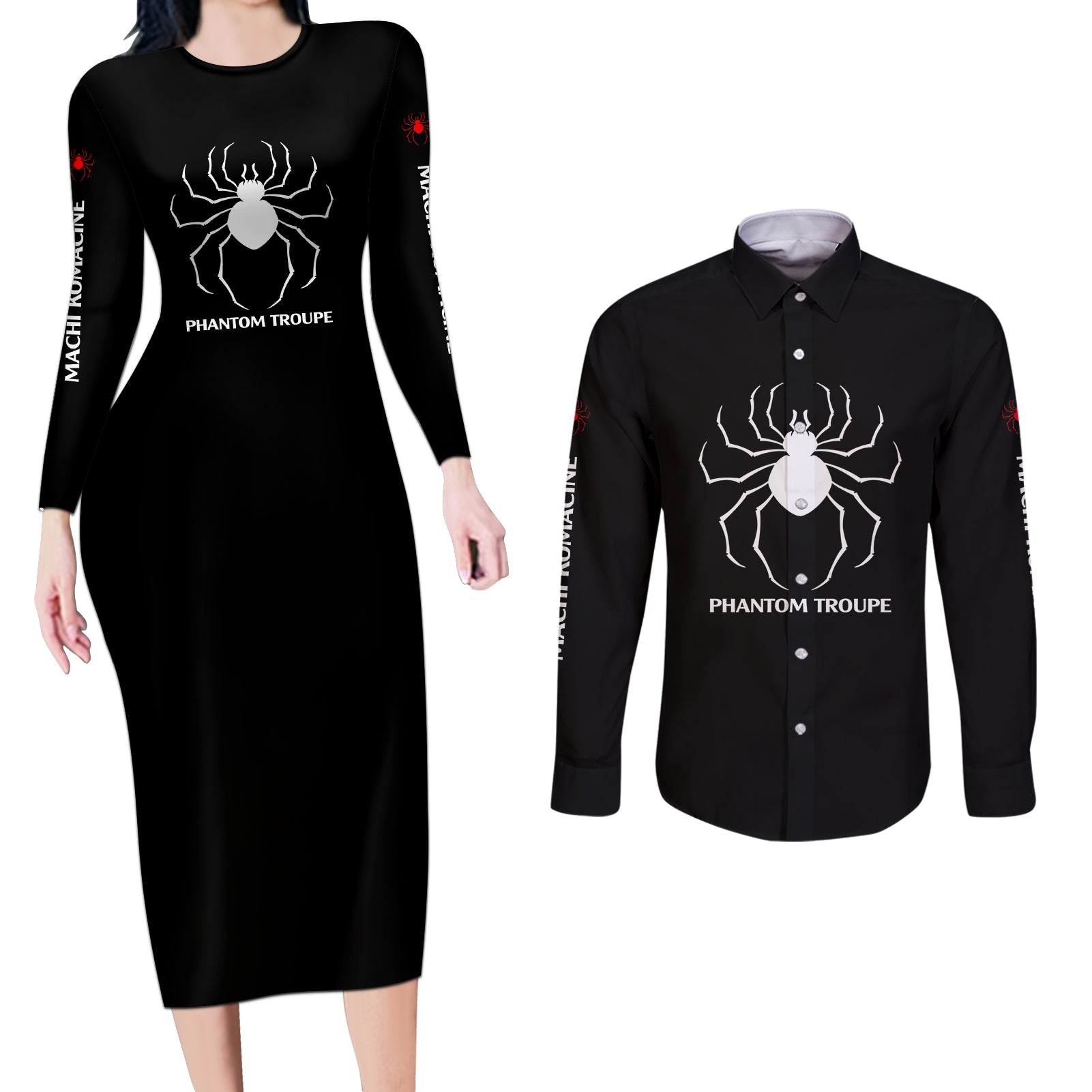 Machi Komacine Couples Matching Long Sleeve Bodycon Dress and Long Sleeve Button Shirt Phantom Troupe