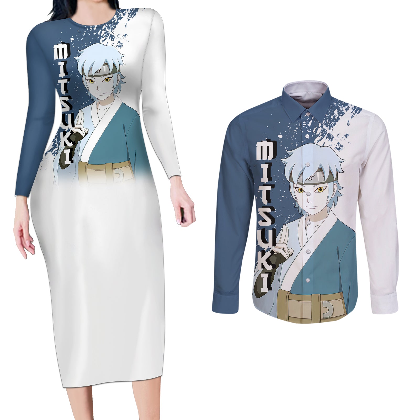 Mitsuki Couples Matching Long Sleeve Bodycon Dress and Long Sleeve Button Shirt Boruto