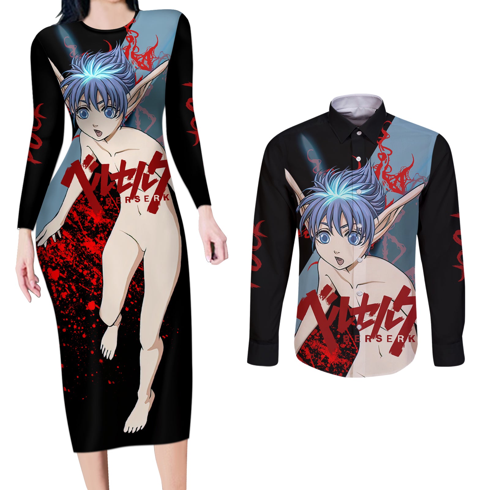 Puck Couples Matching Long Sleeve Bodycon Dress and Long Sleeve Button Shirt Berserk