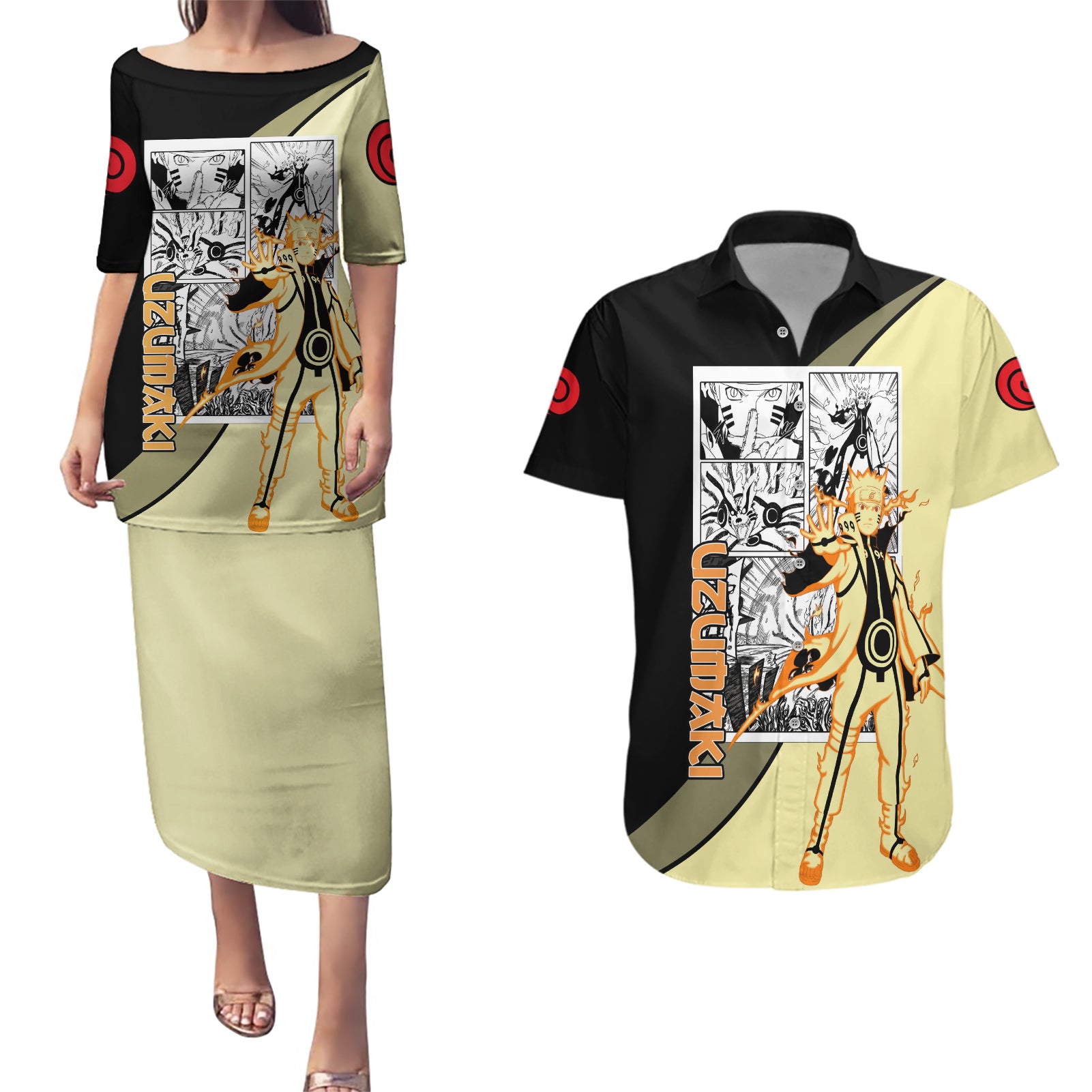 Nrt Uzumaki Bijuu - Naruto Couples Matching Puletasi and Hawaiian Shirt Anime Mix Manga Style