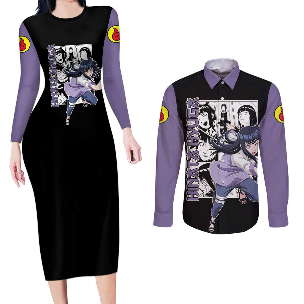 Hinata Hyuga - Naruto Couples Matching Long Sleeve Bodycon Dress and Long Sleeve Button Shirt Anime Mix Manga Style