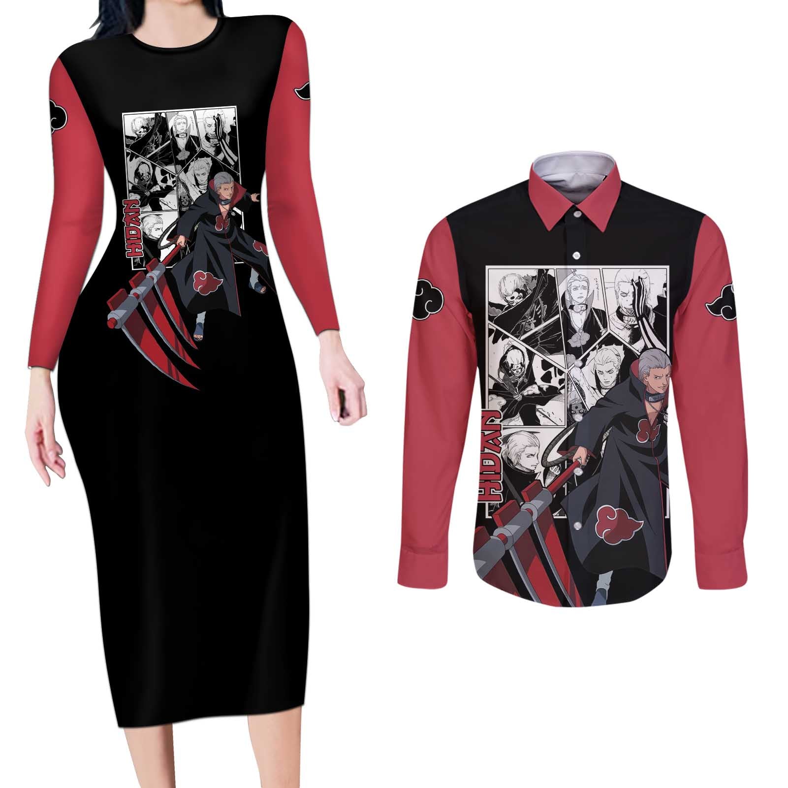 Hidan - Naruto Couples Matching Long Sleeve Bodycon Dress and Long Sleeve Button Shirt Anime Mix Manga Style