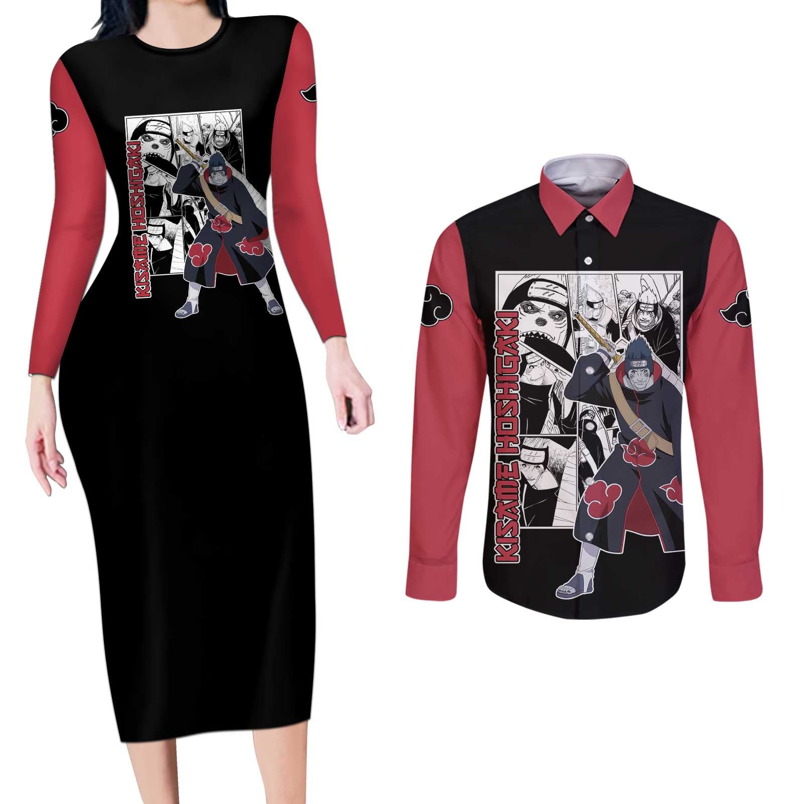 Kisame Hoshigaki - Naruto Couples Matching Long Sleeve Bodycon Dress and Long Sleeve Button Shirt Anime Mix Manga Style