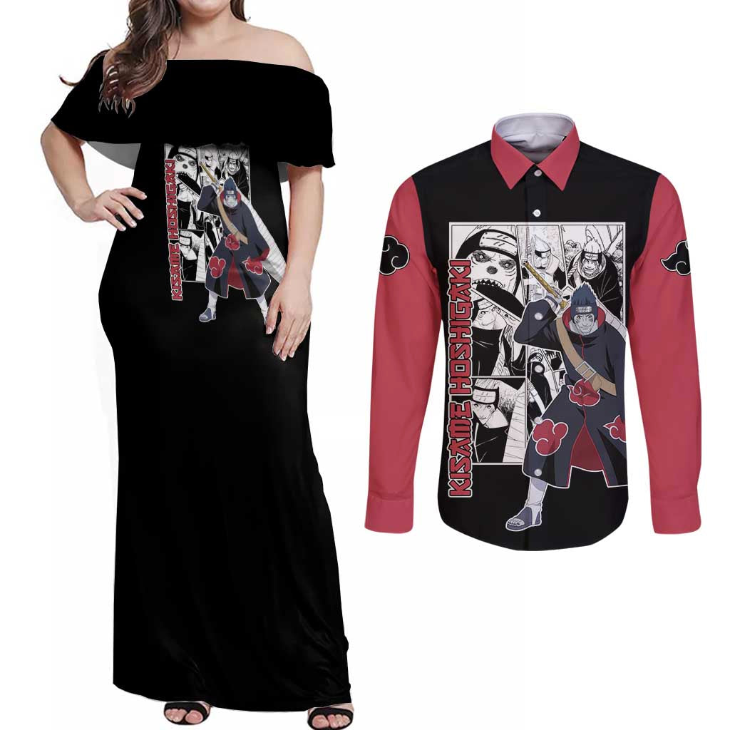 Kisame Hoshigaki - Naruto Couples Matching Off Shoulder Maxi Dress and Long Sleeve Button Shirt Anime Mix Manga Style