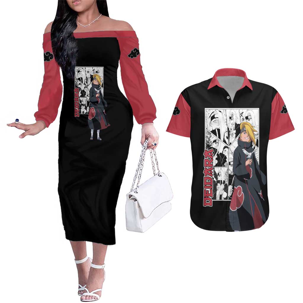 Deidara - Naruto Couples Matching Off The Shoulder Long Sleeve Dress and Hawaiian Shirt Anime Mix Manga Style