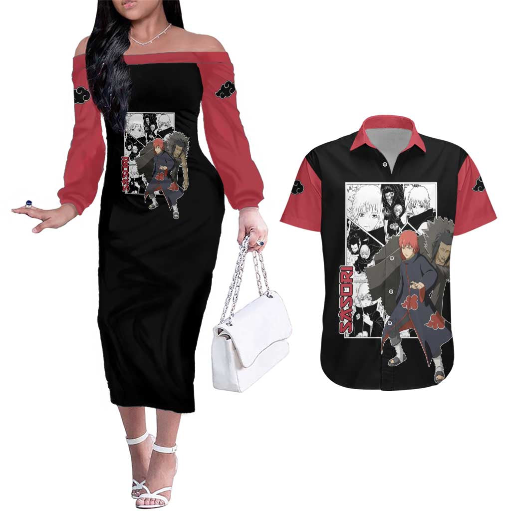 Sasori - Naruto Couples Matching Off The Shoulder Long Sleeve Dress and Hawaiian Shirt Anime Mix Manga Style