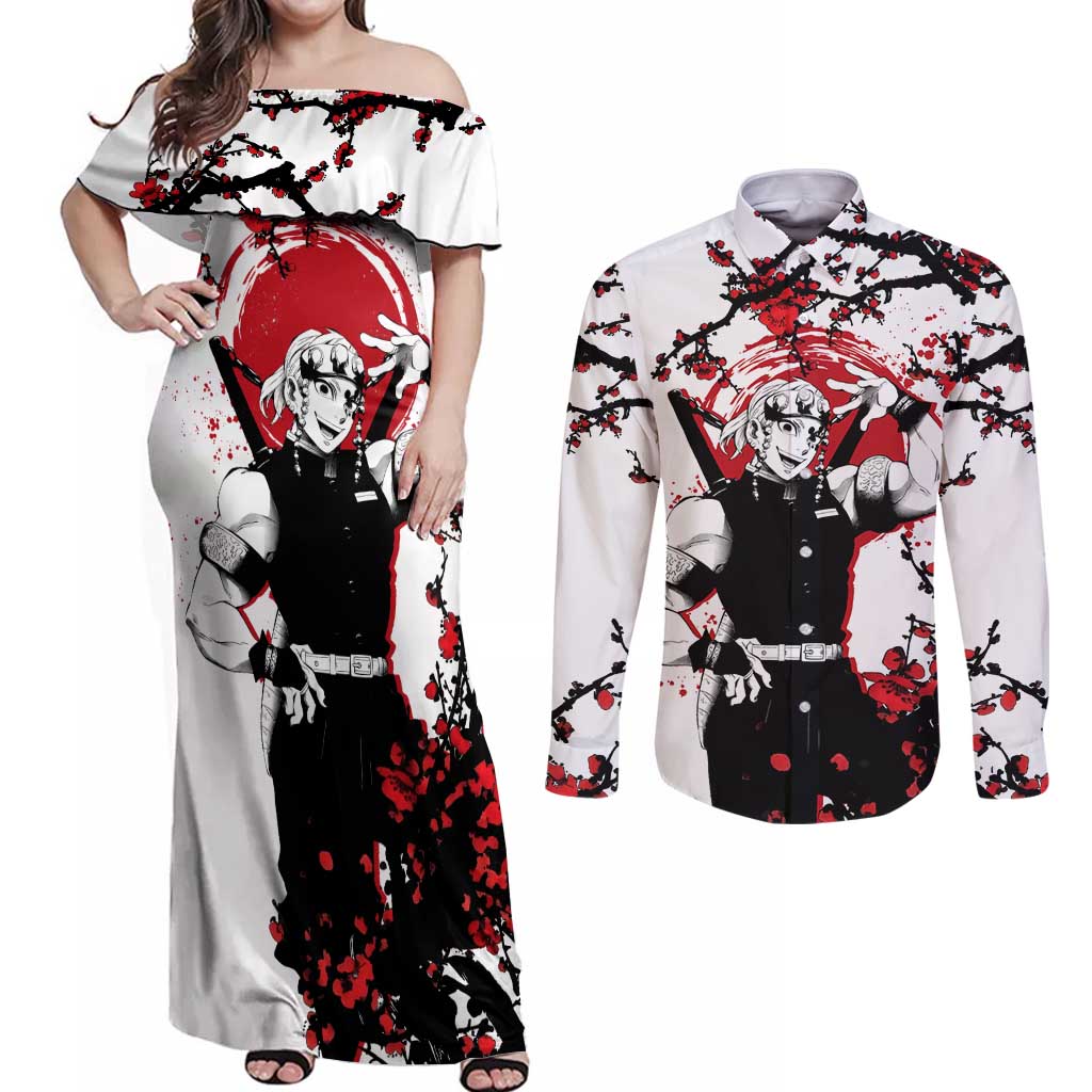 Tengen Uzui - Demon Slayer Couples Matching Off Shoulder Maxi Dress and Long Sleeve Button Shirt Anime Japan Style