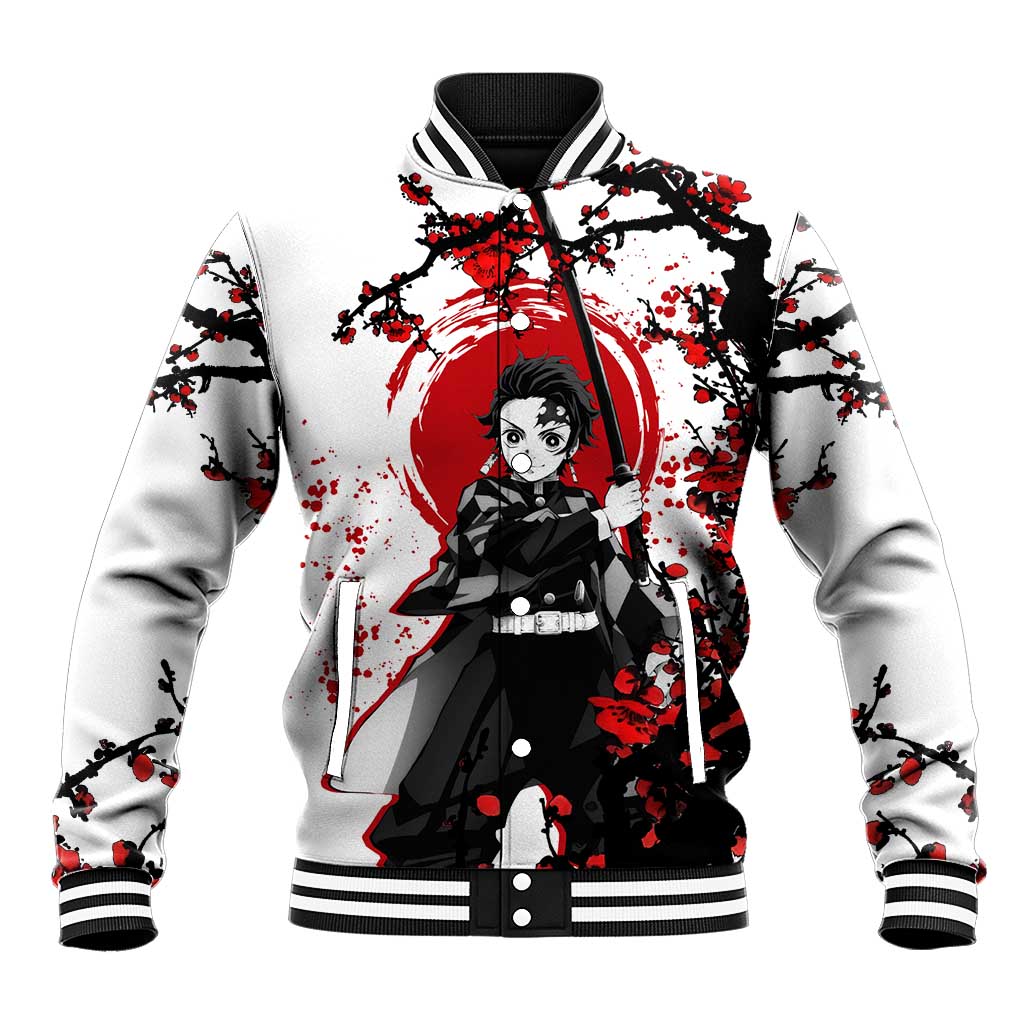 Zenitsu Agatsuma - Demon Slayer Baseball Jacket Anime Text Pattern Style