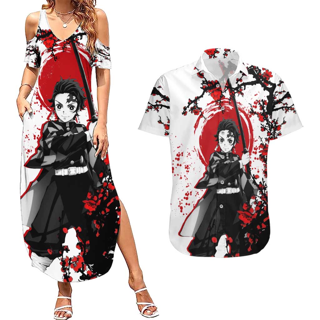 Zenitsu Agatsuma - Demon Slayer Couples Matching Summer Maxi Dress and Hawaiian Shirt Anime Text Pattern Style