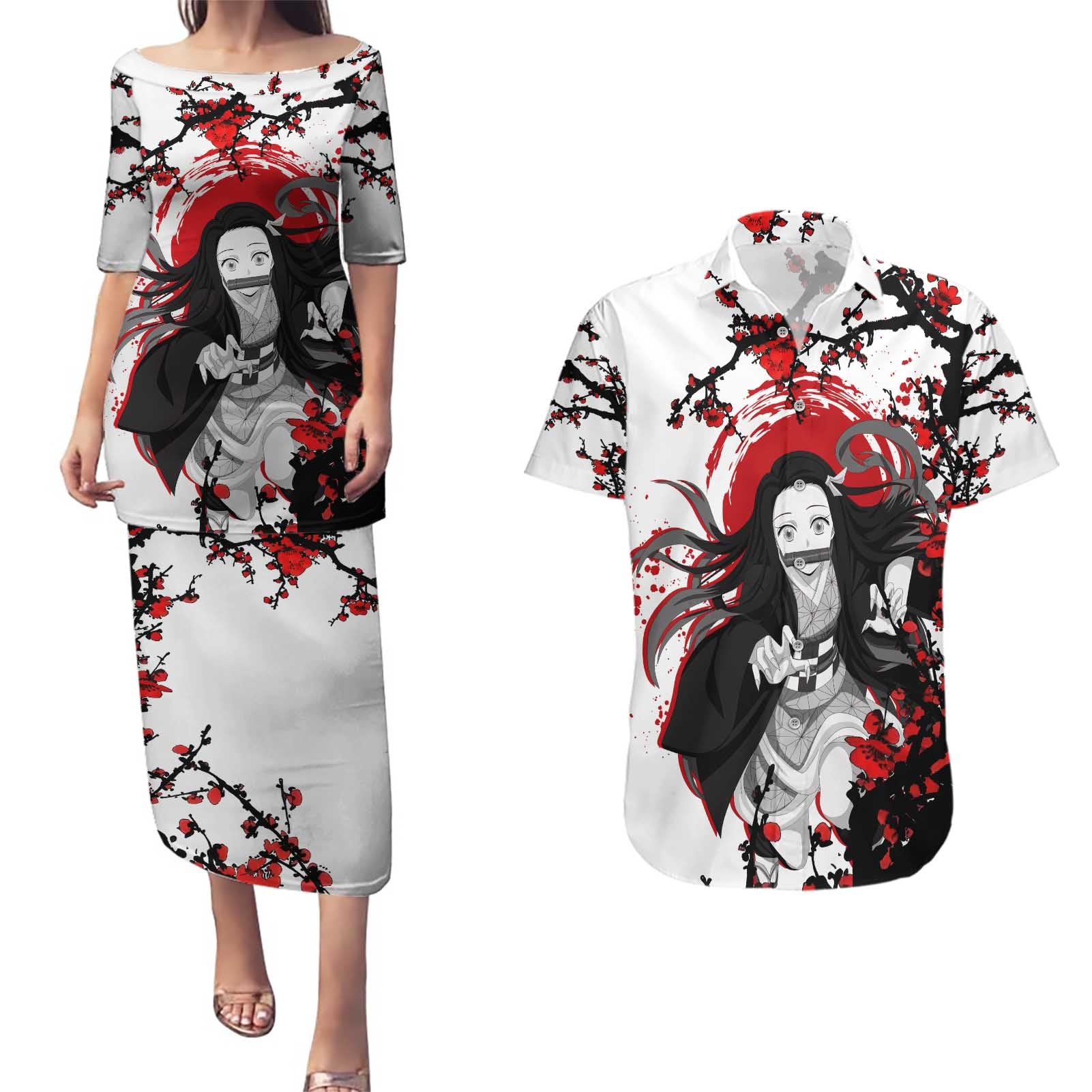 Nezuko Kamado - Demon Slayer Couples Matching Puletasi and Hawaiian Shirt Anime Japan Style