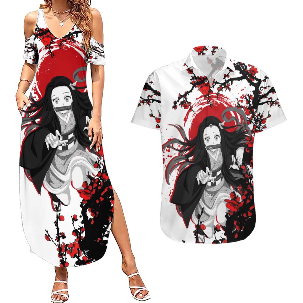 Nezuko Kamado - Demon Slayer Couples Matching Summer Maxi Dress and Hawaiian Shirt Anime Japan Style