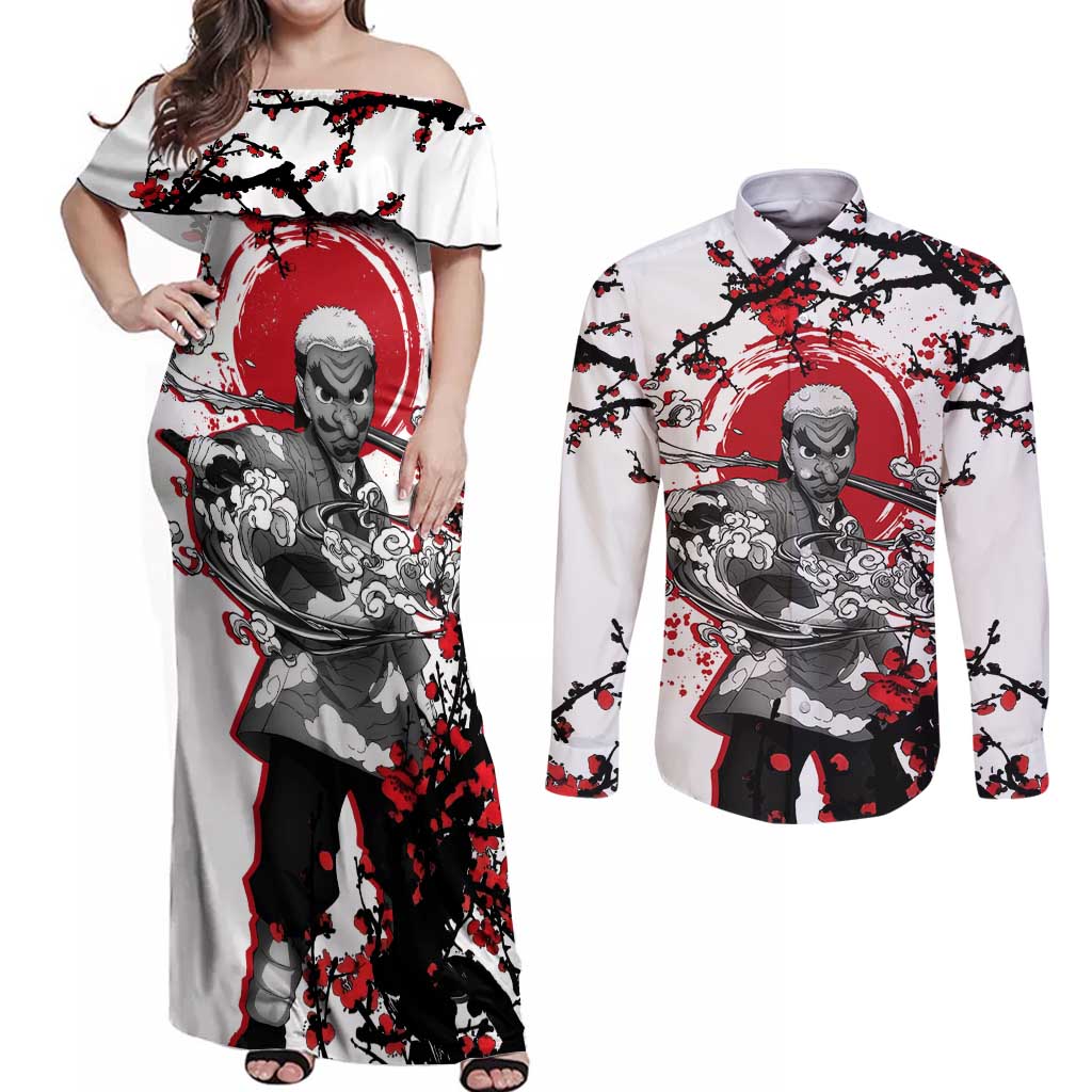 Urokodaki Sakonji - Demon Slayer Couples Matching Off Shoulder Maxi Dress and Long Sleeve Button Shirt Anime Japan Style