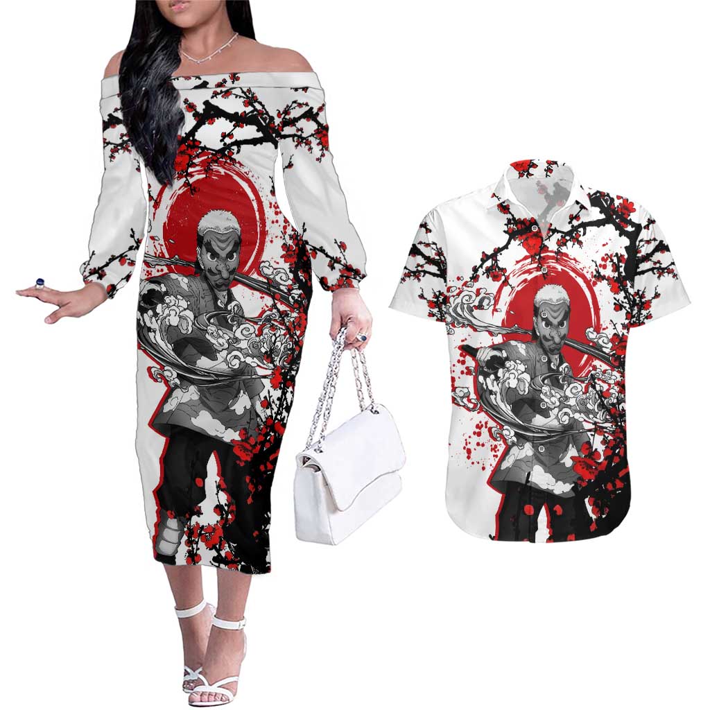 Urokodaki Sakonji - Demon Slayer Couples Matching Off The Shoulder Long Sleeve Dress and Hawaiian Shirt Anime Japan Style