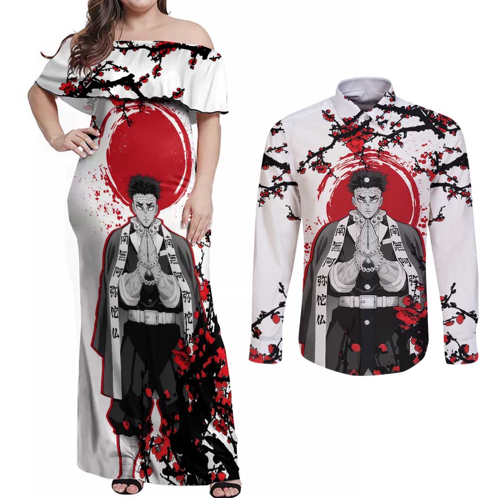 Gyomei Himejima - Demon Slayer Couples Matching Off Shoulder Maxi Dress and Long Sleeve Button Shirt Anime Japan Style