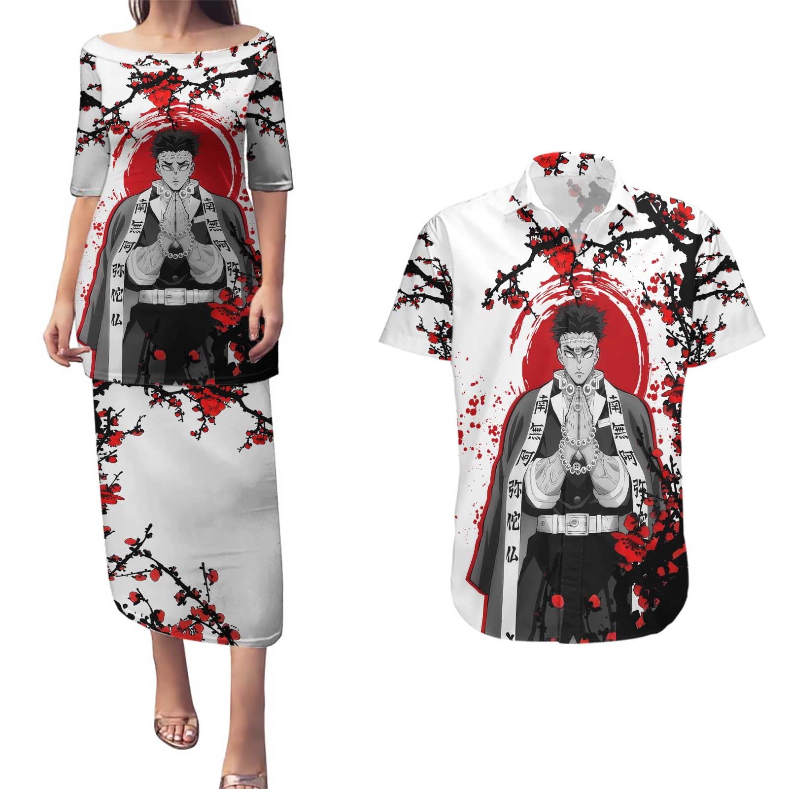 Gyomei Himejima - Demon Slayer Couples Matching Puletasi and Hawaiian Shirt Anime Japan Style