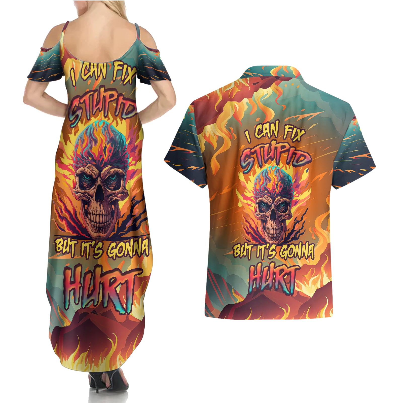 i-can-fix-stupid-bit-its-gonna-hurt-flaming-kull-couples-matching-summer-maxi-dress-and-hawaiian-shirt