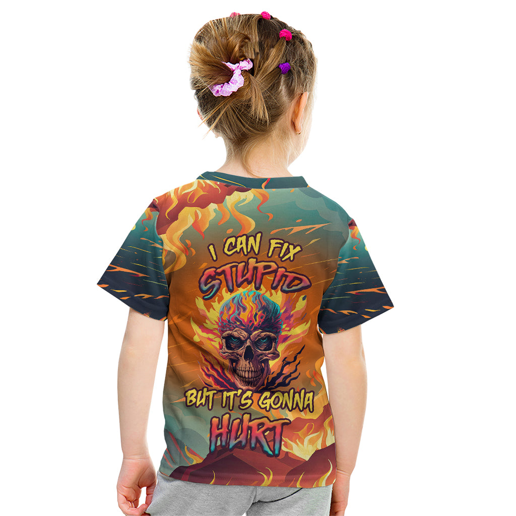 i-can-fix-stupid-bit-its-gonna-hurt-flaming-kull-kid-t-shirt