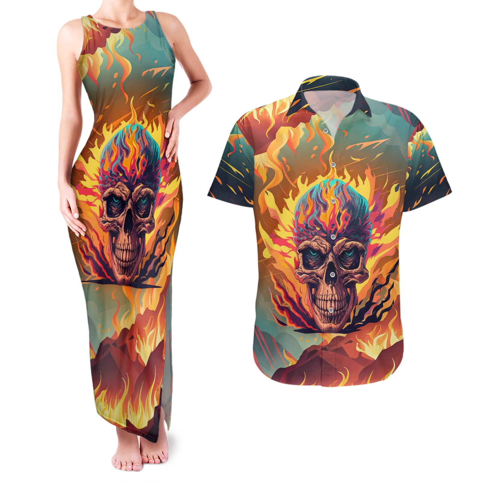 skull-flaming-couples-matching-tank-maxi-dress-and-hawaiian-shirt-i-can-fix-stupid-but-its-gonna-hurt