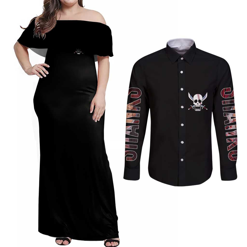 Shanks One Piece Couples Matching Off Shoulder Maxi Dress and Long Sleeve Button Shirt Anime Style