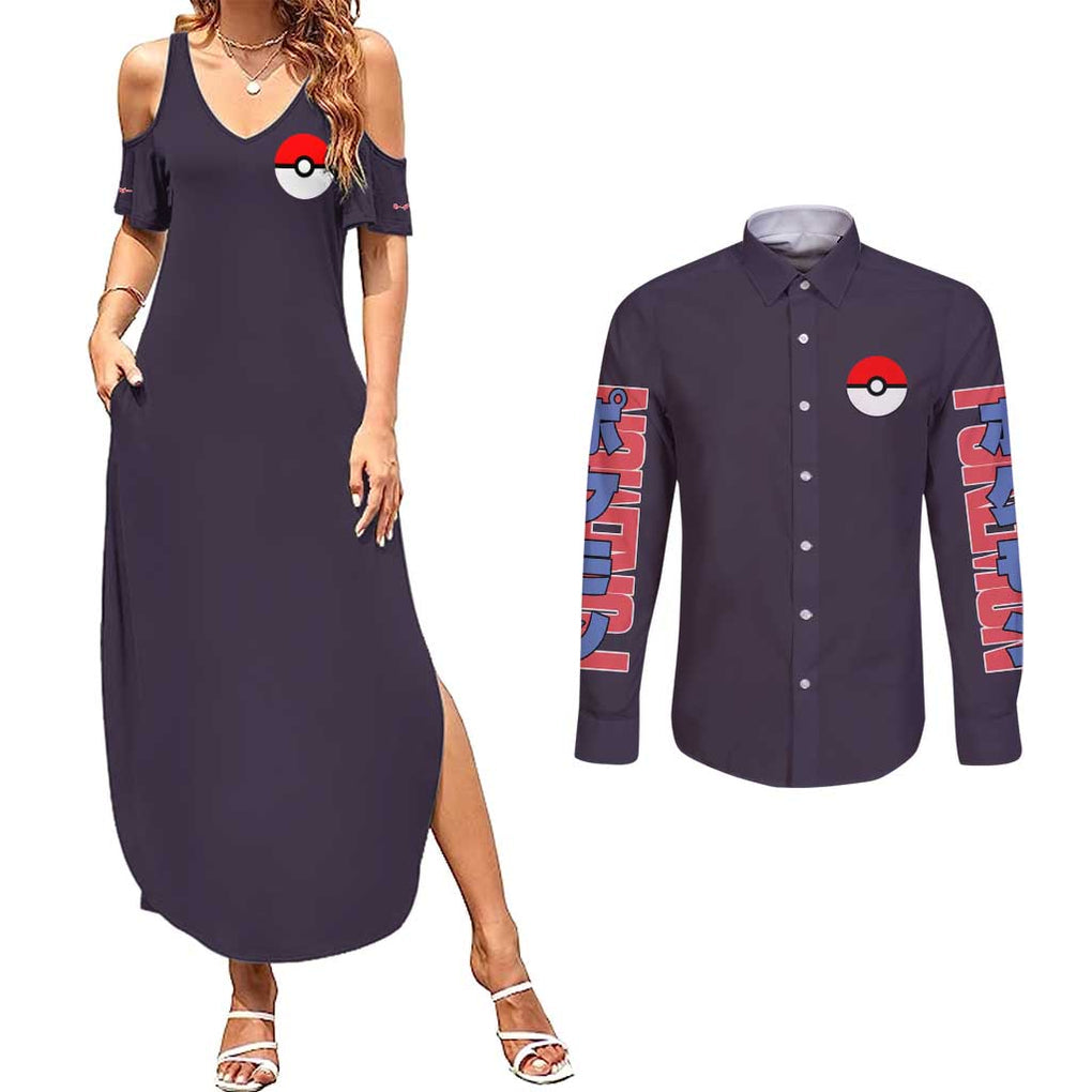 Togepi - Poke Couples Matching Summer Maxi Dress and Long Sleeve Button Shirt Anime Style