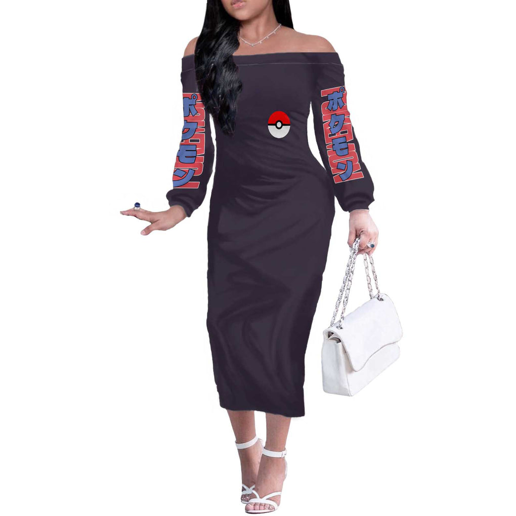 Togepi - Poke Off The Shoulder Long Sleeve Dress Anime Style