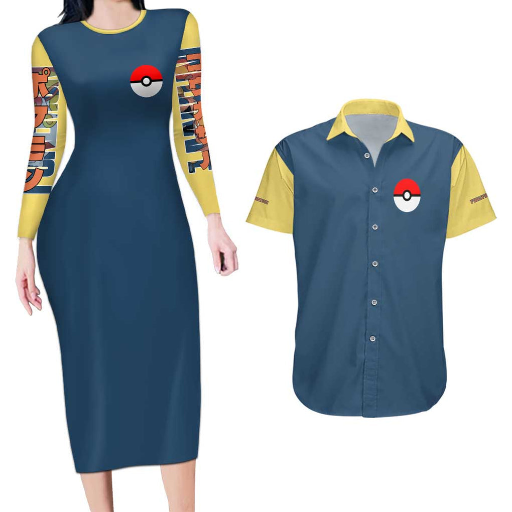 Infernape - Poke Couples Matching Long Sleeve Bodycon Dress and Hawaiian Shirt Anime Style