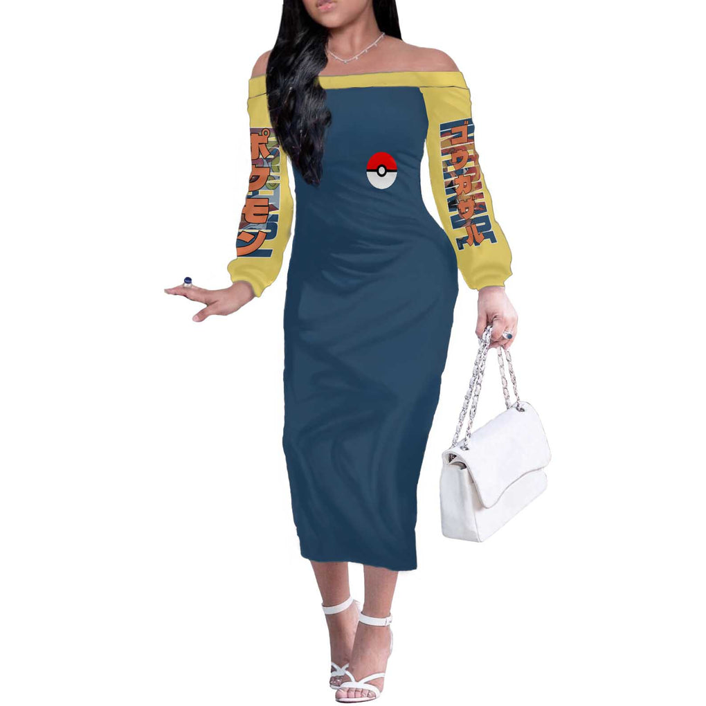 Infernape - Poke Off The Shoulder Long Sleeve Dress Anime Style