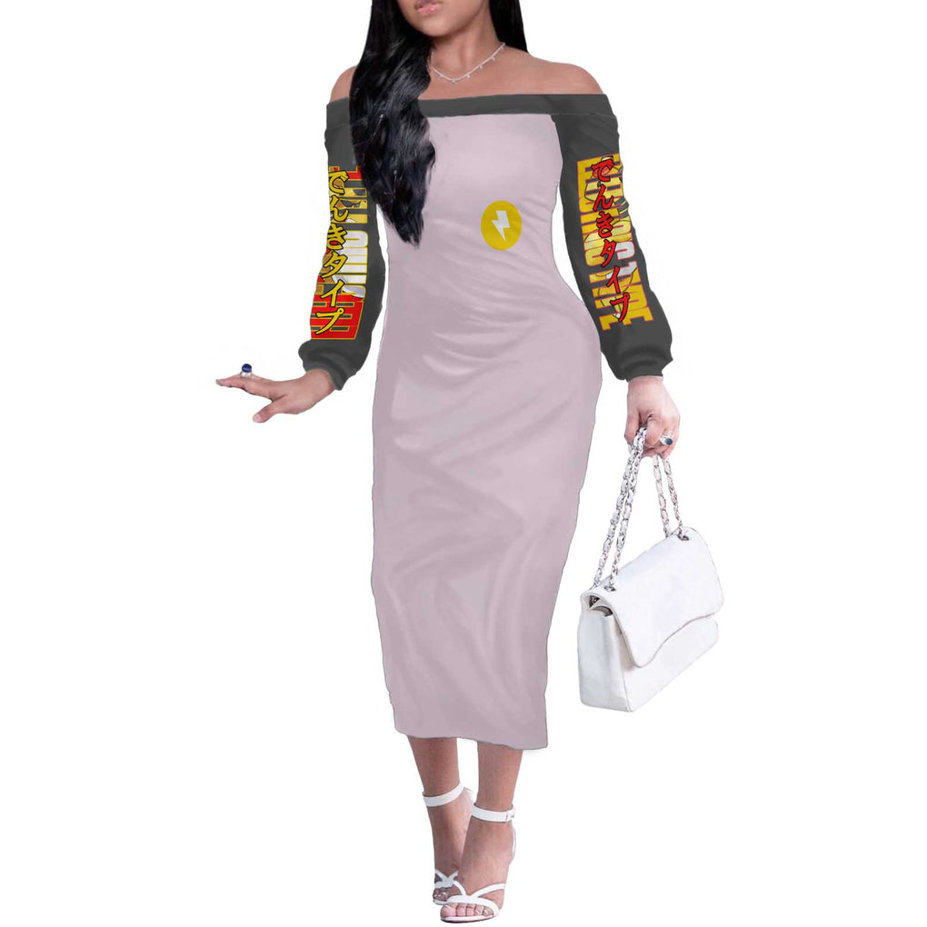 Ampharos - Poke Off The Shoulder Long Sleeve Dress Anime Style