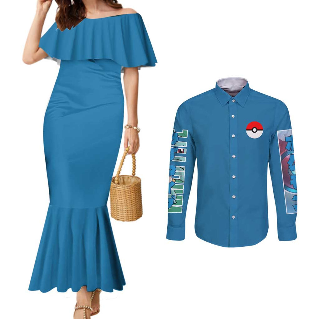 Squirtle Poke Couples Matching Mermaid Dress and Long Sleeve Button Shirt Anime Style