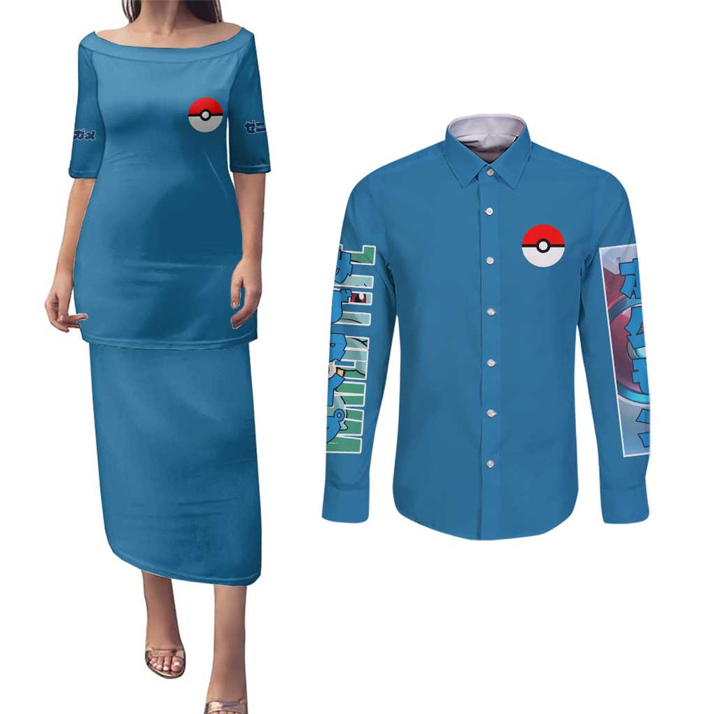 Squirtle Poke Couples Matching Puletasi and Long Sleeve Button Shirt Anime Style