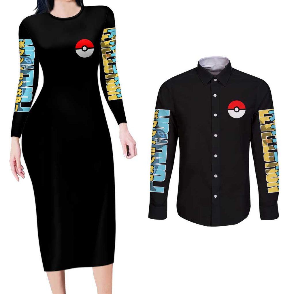 Umbreon Poke Couples Matching Long Sleeve Bodycon Dress and Long Sleeve Button Shirt Anime Style