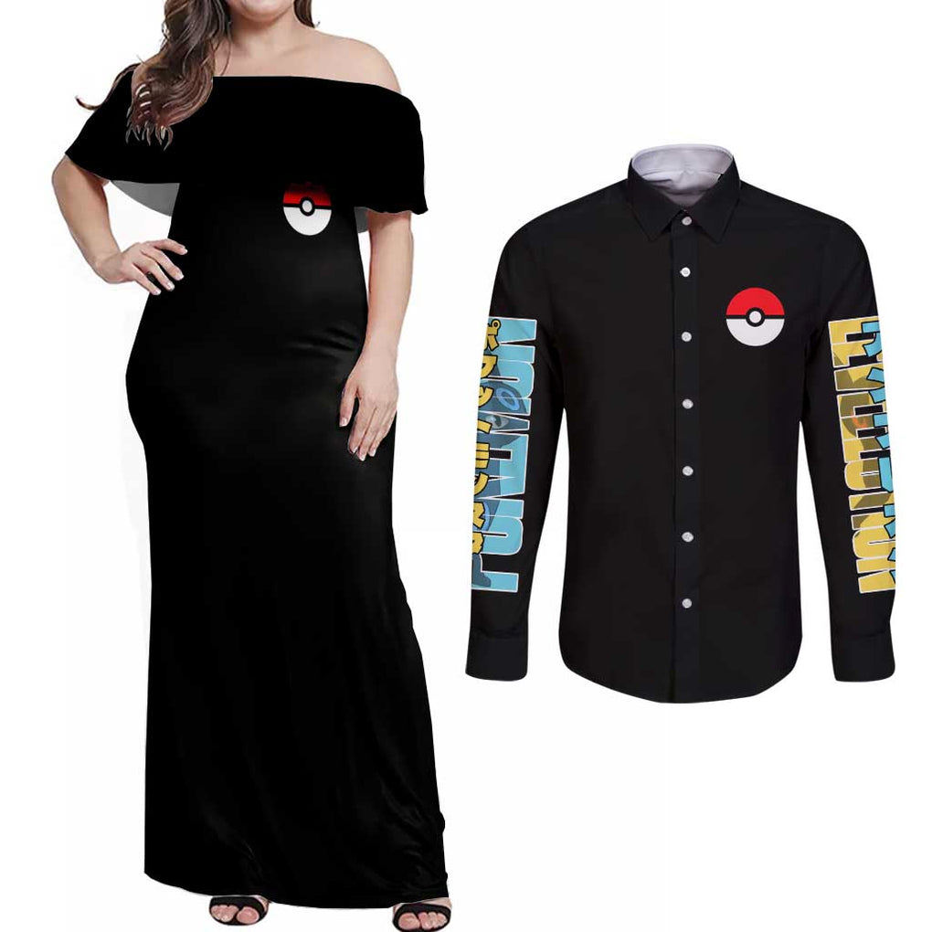 Umbreon Poke Couples Matching Off Shoulder Maxi Dress and Long Sleeve Button Shirt Anime Style