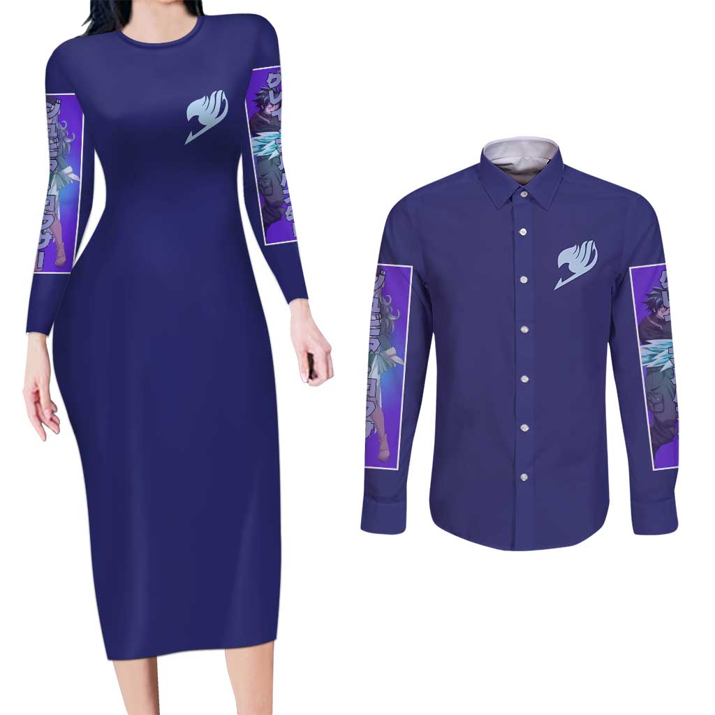 Gruvia Fairy Tail Couples Matching Long Sleeve Bodycon Dress and Long Sleeve Button Shirt Anime Style