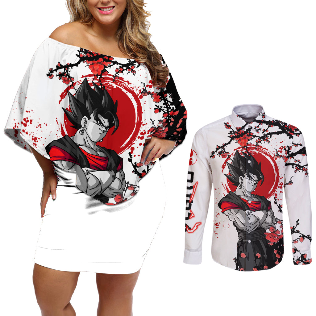 Vegito - Japan Style Anime Couples Matching Off Shoulder Short Dress and Long Sleeve Button Shirt