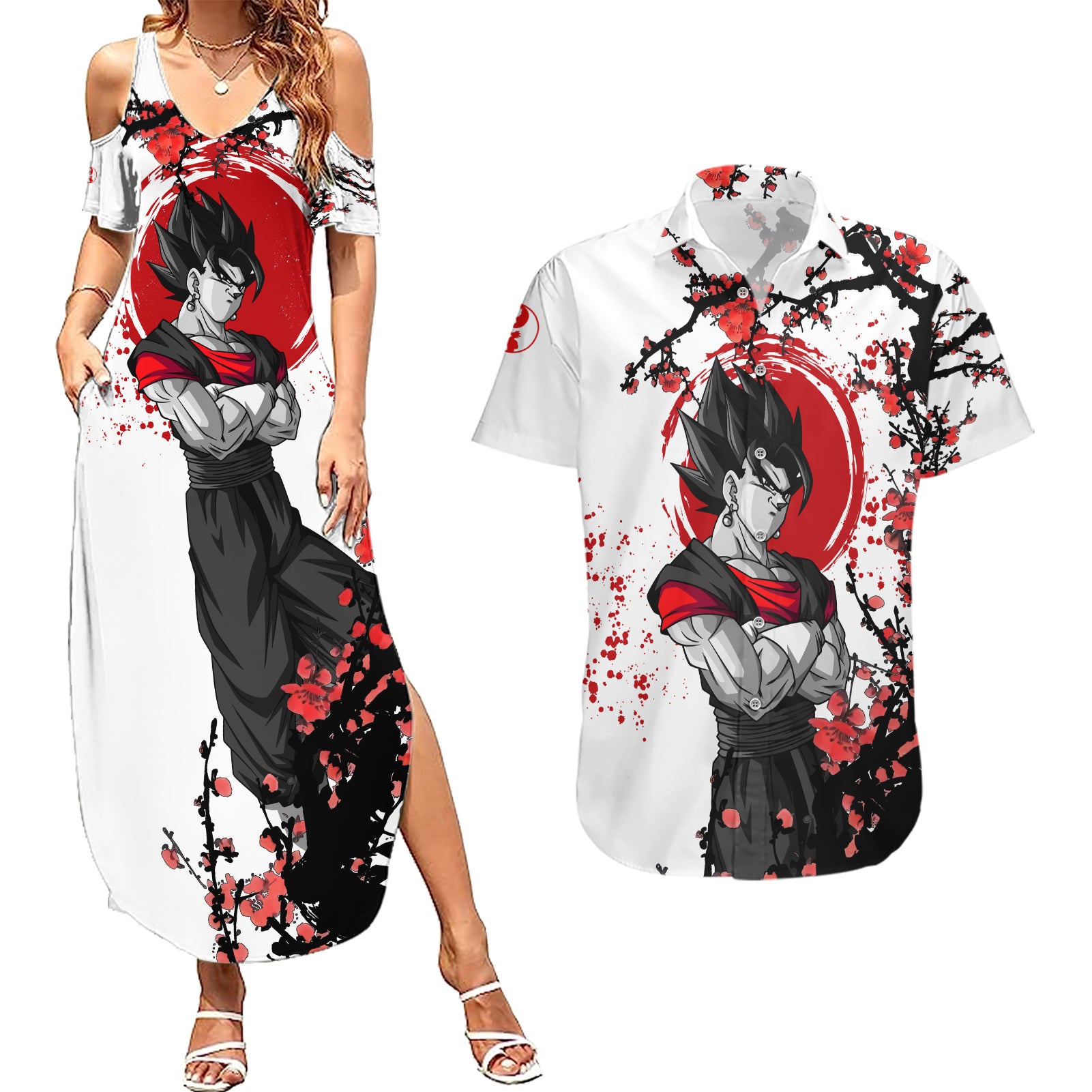 Vegito - Japan Style Anime Couples Matching Summer Maxi Dress and Hawaiian Shirt