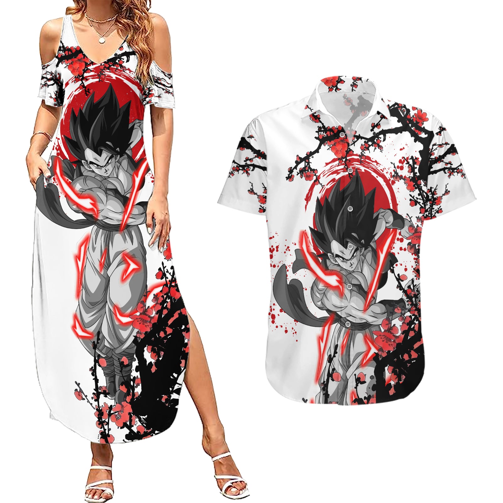 Gogeta - Japan Style Anime Couples Matching Summer Maxi Dress and Hawaiian Shirt