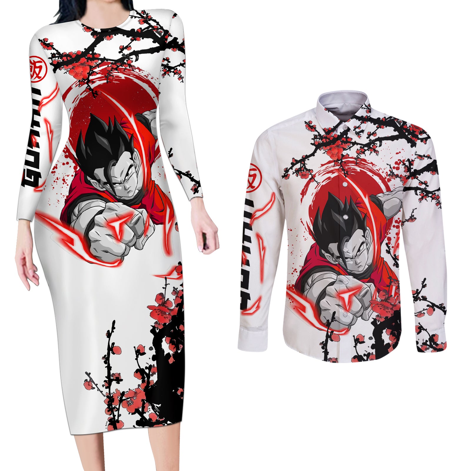 Gohan - Japan Style Couples Matching Long Sleeve Bodycon Dress and Long Sleeve Button Shirt