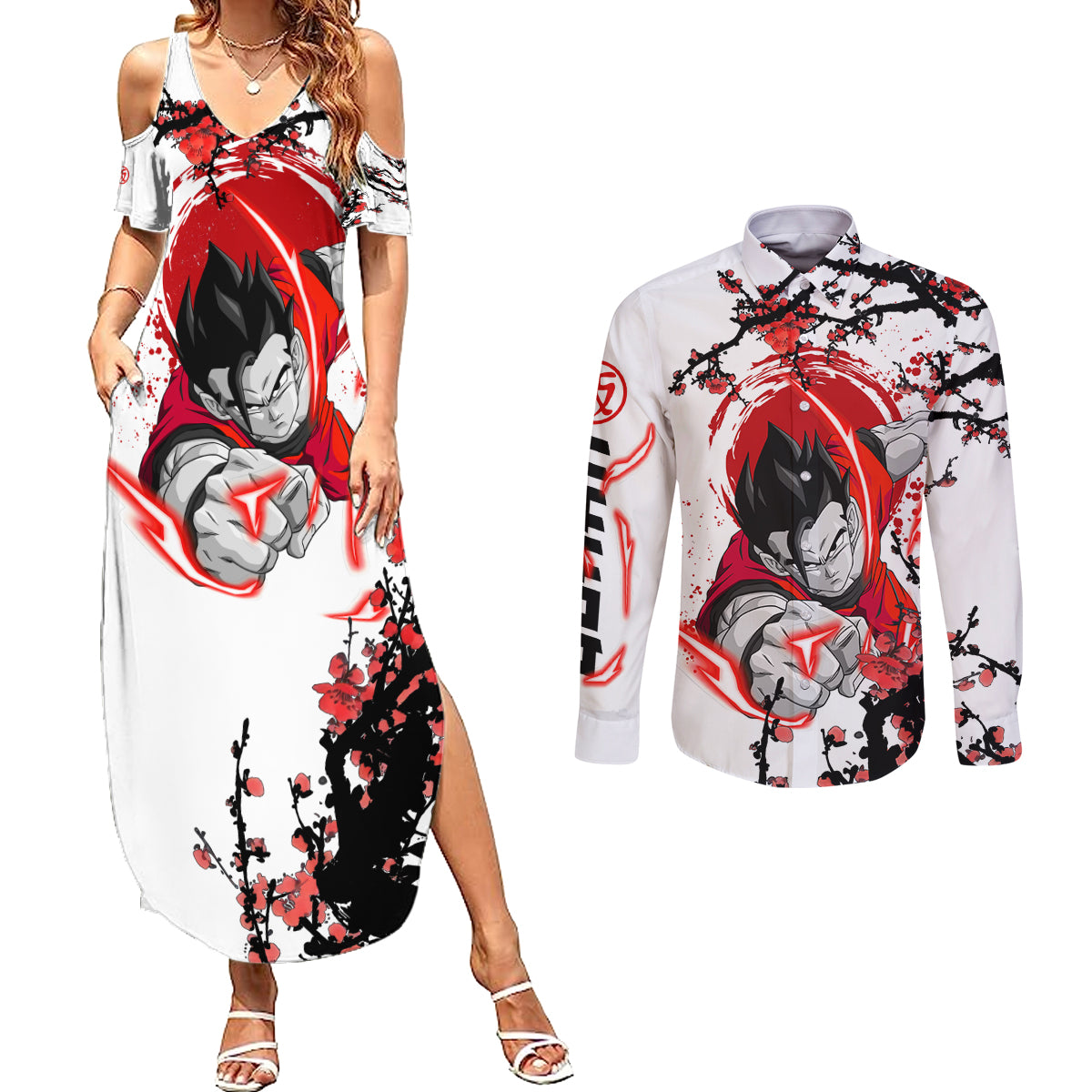 Gohan - Japan Style Couples Matching Summer Maxi Dress and Long Sleeve Button Shirt