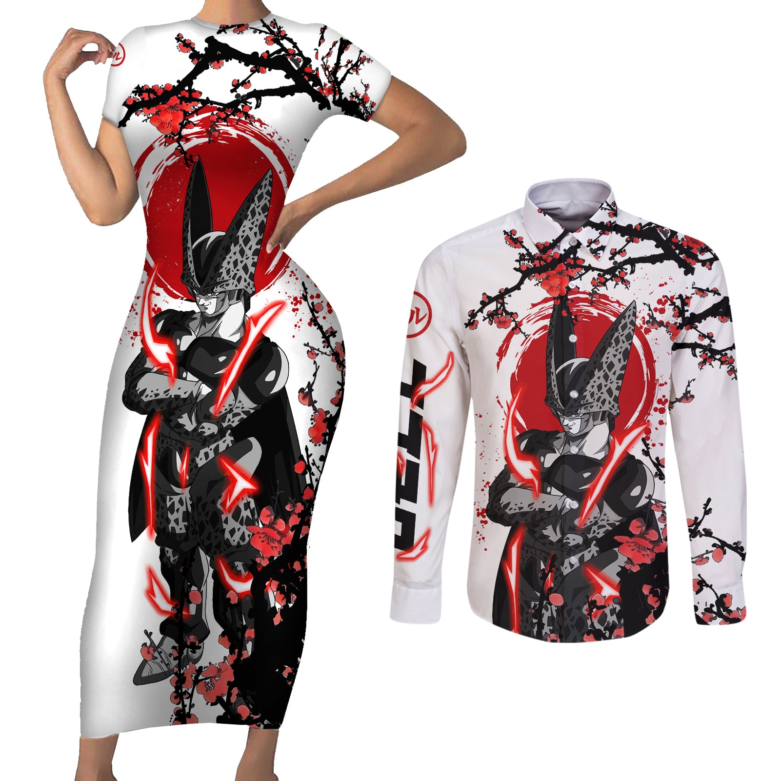 Perfect Cell - Style Anime Couples Matching Short Sleeve Bodycon Dress and Long Sleeve Button Shirt