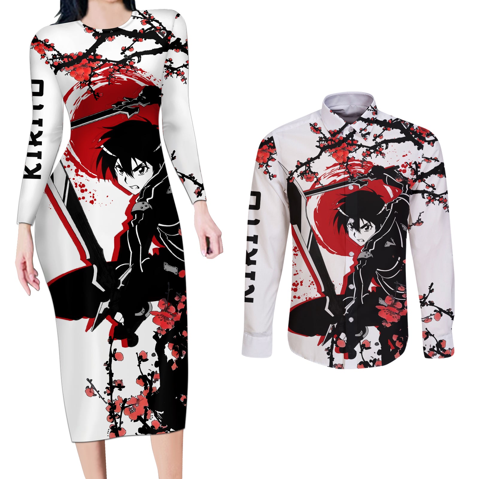 Kirito Couples Matching Long Sleeve Bodycon Dress and Long Sleeve Button Shirt Sword Art Online Anime Japan Style