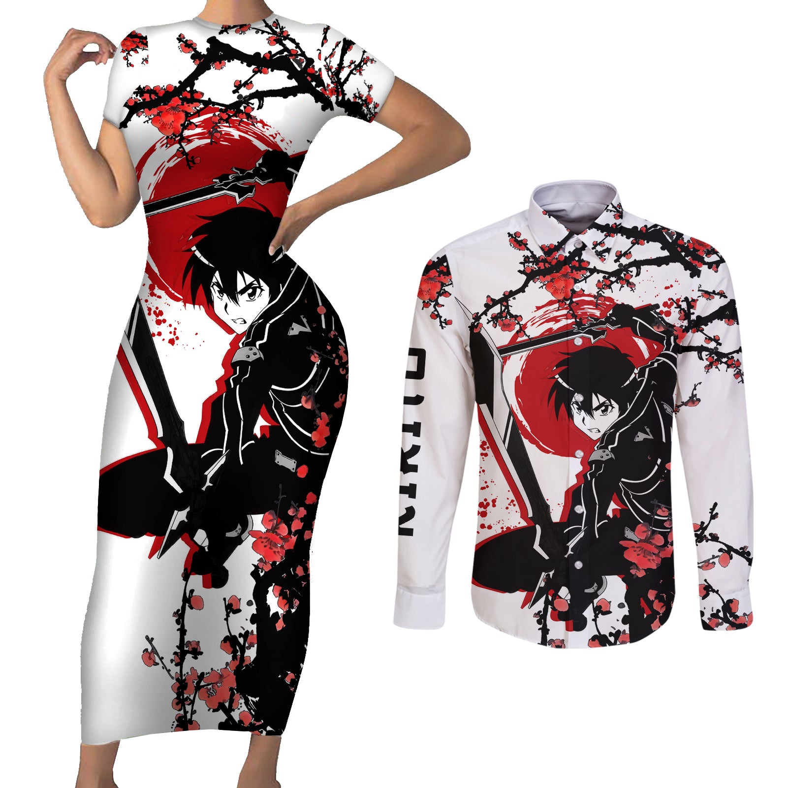 Kirito Couples Matching Short Sleeve Bodycon Dress and Long Sleeve Button Shirt Sword Art Online Anime Japan Style