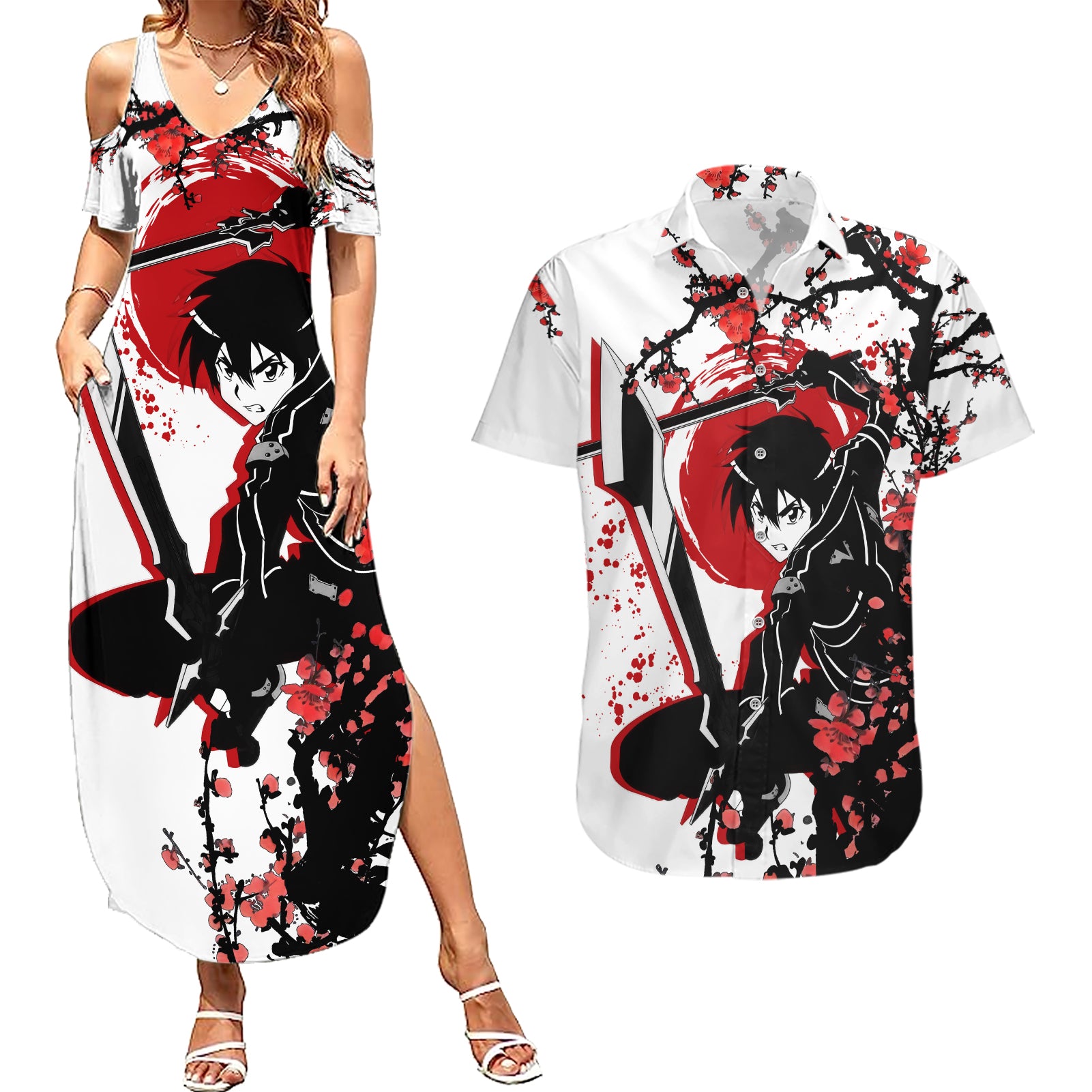 Kirito Couples Matching Summer Maxi Dress and Hawaiian Shirt Sword Art Online Anime Japan Style