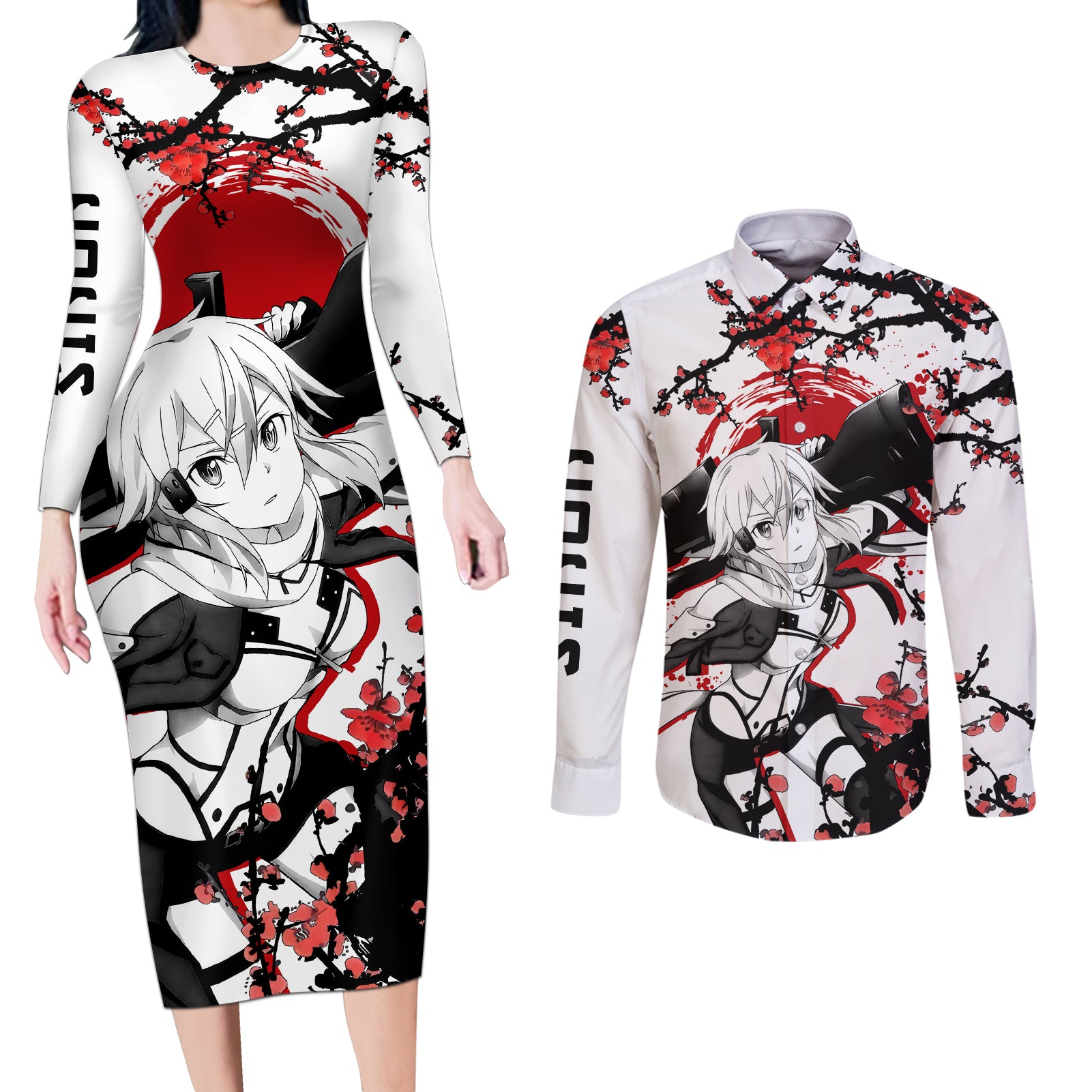 Sinon Couples Matching Long Sleeve Bodycon Dress and Long Sleeve Button Shirt Sword Art Online Anime Japan Style