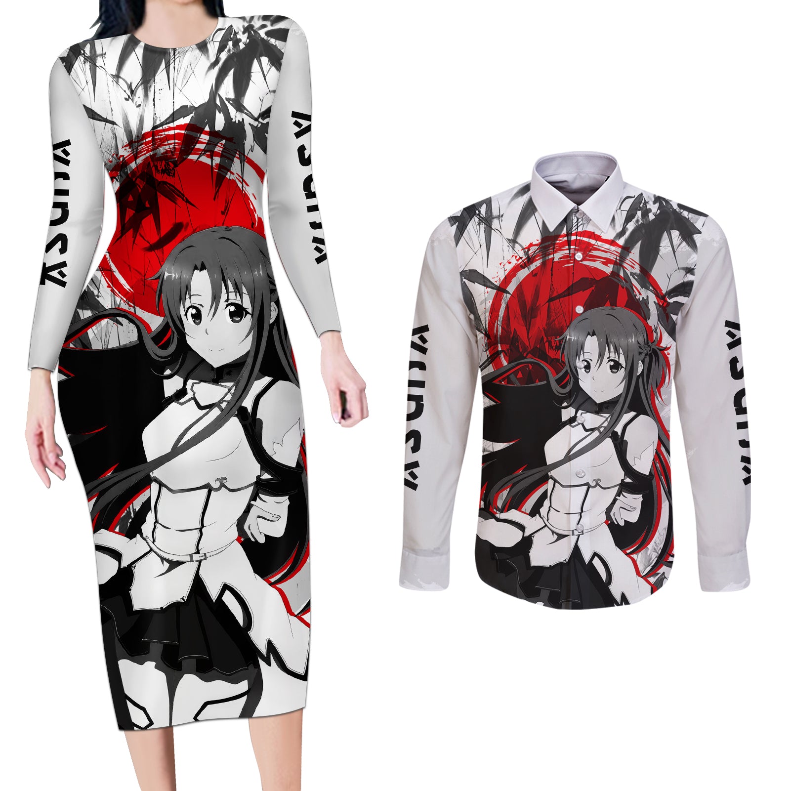 Asuna Couples Matching Long Sleeve Bodycon Dress and Long Sleeve Button Shirt Sword Art Online Anime Japan Style